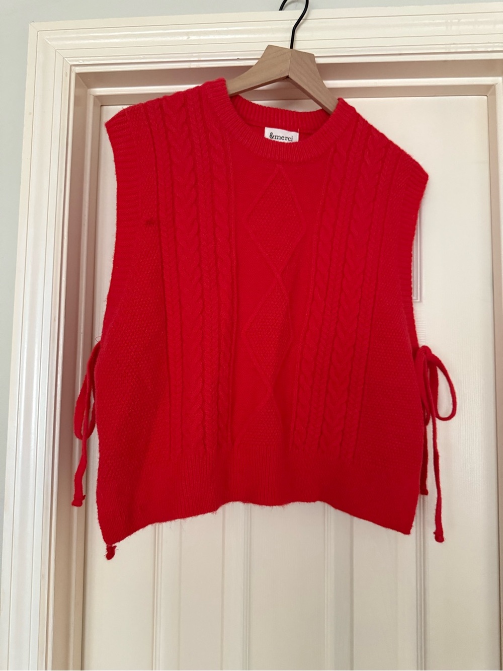 &Merci Red Cable Knit Side-Tie Sweater Vest